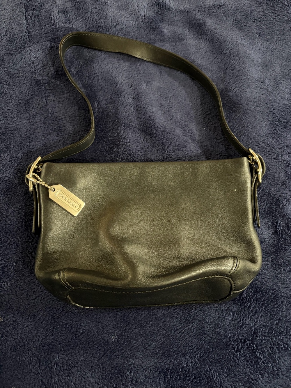Coach Black Leather Shoulder Bag with Silver Tag